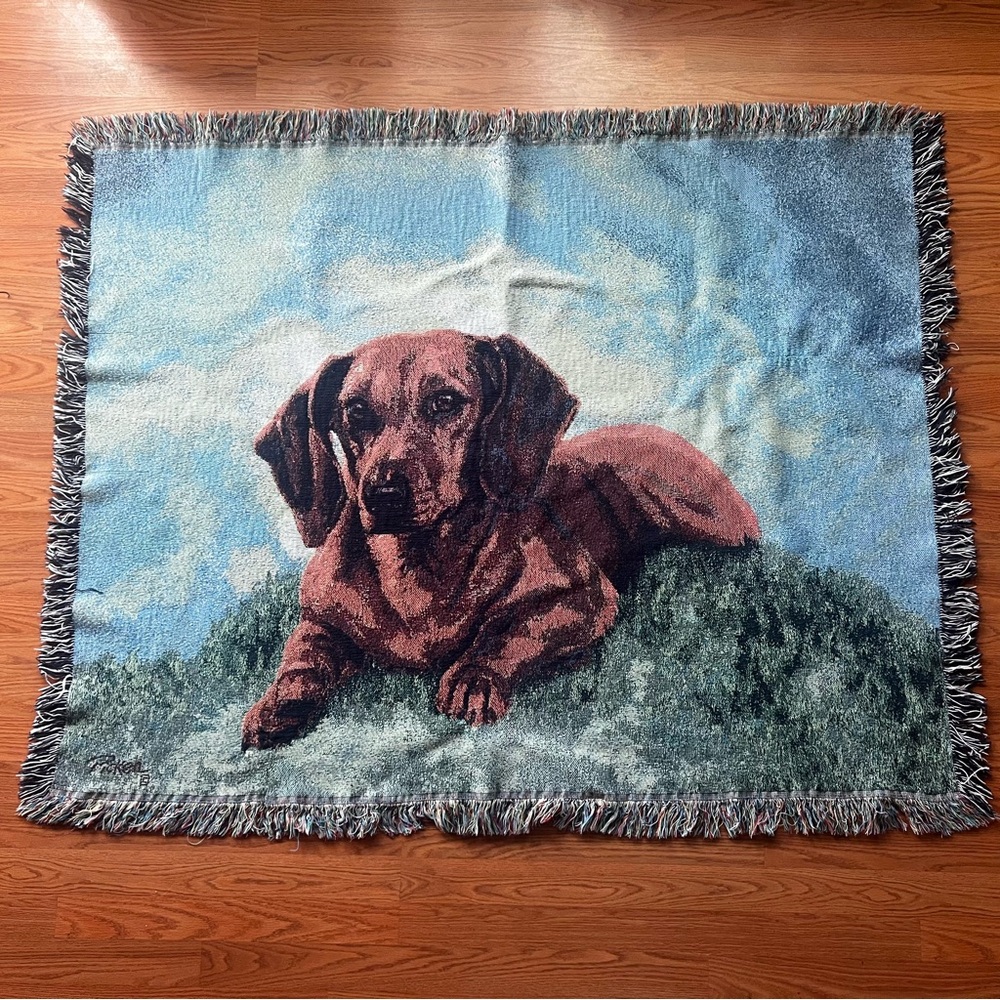 Dachshund 44x56 Tapestry Woven Throw Blanket Weiner Dog Brown Linda Picken